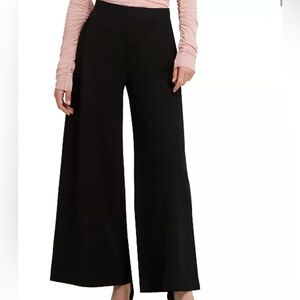 Halston Elegant Elastic Waist Black Wide-Leg Women's Pants